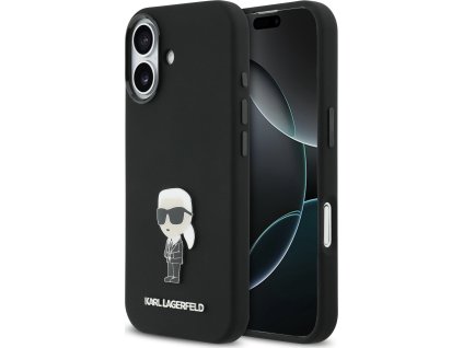 Karl Lagerfeld Liquid Silicone Metal Ikonik Zadný Kryt pre iPhone 17 Black