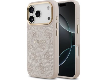 Guess PU Leather 4G Gold Frame MagSafe Zadný Kryt pre iPhone 17 Pro Pink