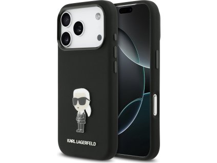 Karl Lagerfeld Liquid Silicone Metal Ikonik Zadný Kryt pre iPhone 17 Pro Black