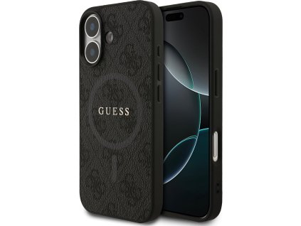 Guess PU Leather 4G Colored Ring MagSafe Zadný Kryt pre iPhone 17 Black