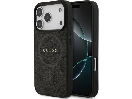 Guess PU Leather 4G Colored Ring MagSafe Zadný Kryt pre iPhone 17 Pro Black