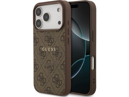 Guess PU Leather 4G Colored Ring MagSafe Zadný Kryt pre iPhone 17 Pro Brown
