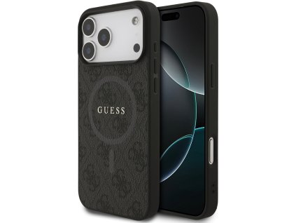 Guess PU Leather 4G Colored Ring MagSafe Zadný Kryt pre iPhone 17 Pro Max Black