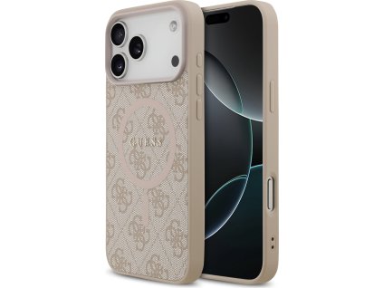 Guess PU Leather 4G Colored Ring MagSafe Zadný Kryt pre iPhone 17 Pro Max Pink