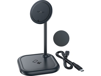 Bezdrôtová nabíjačka Acefast 15W Qi pre iPhone (s MagSafe) a Apple AirPods, stojan, magnetický držiak, sivý (E6 sivý)