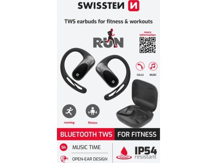 BLUETOOTH TWS Slúchadlá SWISSTEN NA BEHANIE OPEN EAR ČIERNA