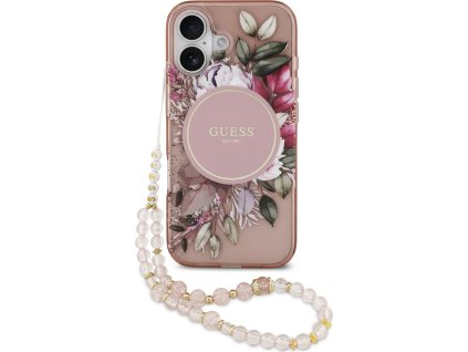 Guess IML Flowers Strap MagSafe Zadní Kryt pro iPhone 17 Pink