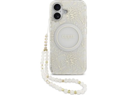 Guess IML Flowers Allover Strap MagSafe Zadní Kryt pro iPhone 17 White