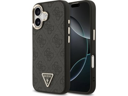 Guess PU Leather 4G Strass Triangle Logo Gold Frame MagSafe Zadný Kryt pre iPhone 17 Black