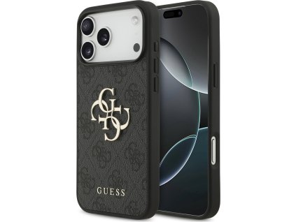 Guess PU 4G Metal Logo Zadní Kryt pro iPhone 17 Pro Max Grey