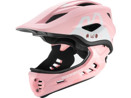 Dětská cyklistická helma Rockbros TT-32002 Rabbit s odnímatelnou bradou, velikost M (54-58) - růžová