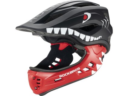 Dětská cyklistická helma Rockbros TT-32006 Shark s odnímatelnou čelistí, velikost S (48-52) - černá