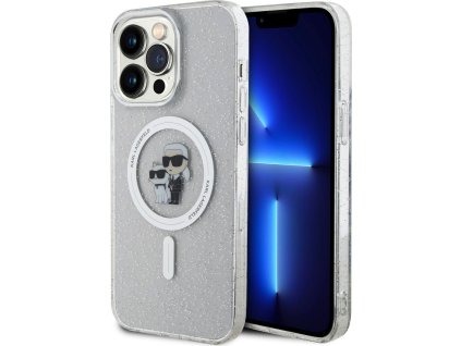 Karl Lagerfeld IML Glitter Karl and Choupette MagSafe Zadní Kryt pro iPhone 15 Pro Max Transparent