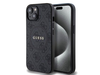 Guess PU Leather 4G Colored Ring MagSafe Zadní Kryt pro iPhone 15 Black