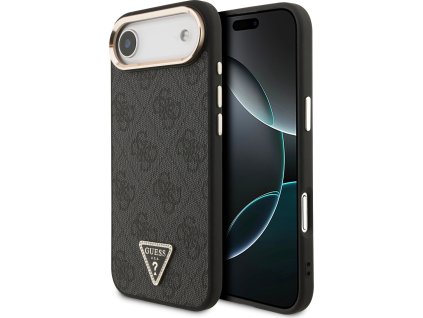 Guess PU Leather 4G Strass Triangle Logo Gold Frame MagSafe Zadní Kryt pro iPhone Air Black