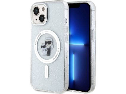 Karl Lagerfeld IML Glitter Karl and Choupette MagSafe Zadní Kryt pro iPhone 15 Transparent