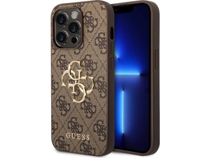 Guess PU 4G Metal Logo Zadní Kryt pro iPhone 15 Pro Max Brown