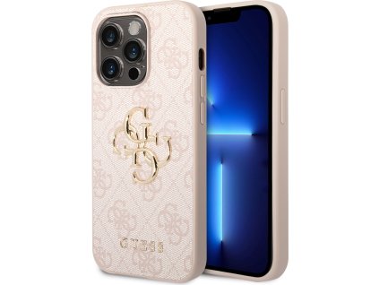 Guess PU 4G Metal Logo Zadní Kryt pro iPhone 15 Pro Max Pink