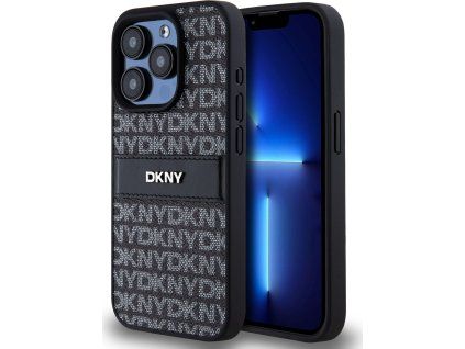 DKNY PU Leather Repeat Pattern Tonal Stripe Zadný Kryt pre iPhone 15 Pro Max Black