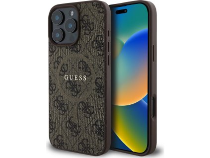 Guess PU Leather 4G Colored Ring MagSafe Zadní Kryt pro iPhone 16 Pro Brown