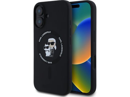Karl Lagerfeld Liquid Silicone Karl and Choupette MagSafe Zadní Kryt pro iPhone 16 Black