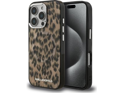 Karl Lagerfeld IML Leopard MagSafe Zadní Kryt pro iPhone 16 Pro Max Brown