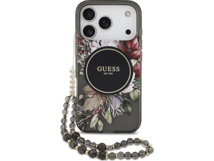 Guess IML Flowers Strap MagSafe Zadní Kryt pro iPhone 17 Pro Black