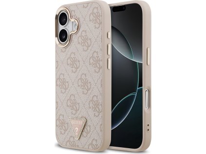 Guess PU Leather 4G Strass Triangle Logo Gold Frame MagSafe Zadní Kryt pro iPhone 17 Pink