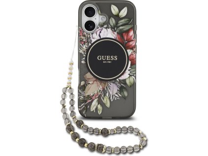 Guess IML Flowers Strap MagSafe Zadní Kryt pro iPhone 17 Black