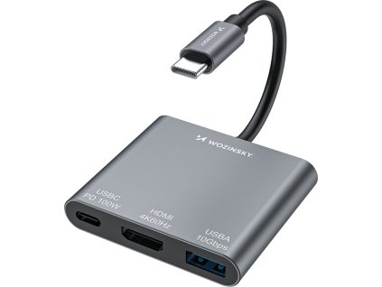 Hub Wozinsky WHCH-01 USB-C PD 100W HDMI 4K@30Hz USB-A 10Gbps - šedý