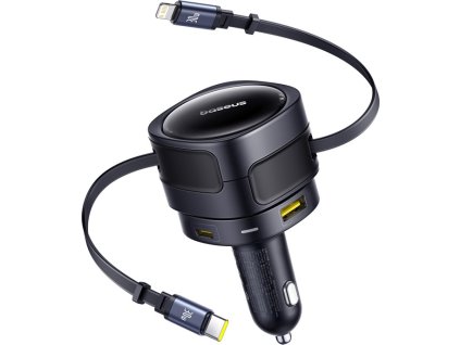 Baseus Enjoyment Max nabíječka do auta s USB-C+Lightning kabely a porty USB-A+USB-C 90W černá