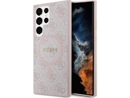 Guess PU Leather 4G Colored Ring MagSafe Zadní Kryt pro Samsung Galaxy S24 Ultra Pink