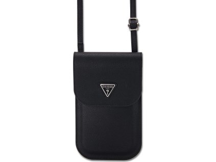 Guess PU Grained Triangle Logo Taška na Telefon Black