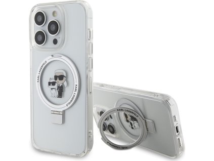 Karl Lagerfeld Ringstand Karl and Choupette MagSafe Zadní Kryt pro iPhone 15 Pro White