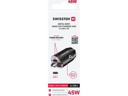 SWISSTEN CL ADAPTÉR POWER DELIVERY 2x USB-C  45W NANO ČERNÝ