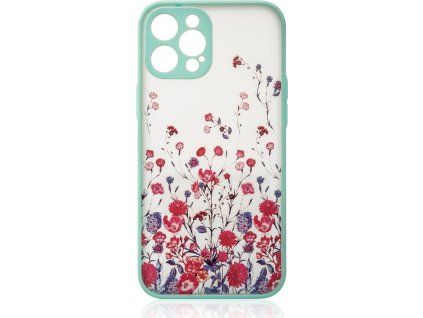 Designový kryt pro iPhone 12 Pro Max s květinovým vzorem, světle modrý