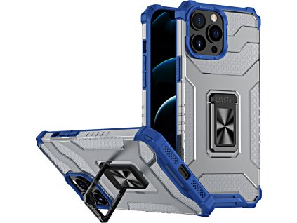 Krystalový kroužek s stojánkem, odolný kryt pro iPhone 12 Pro Max modrý