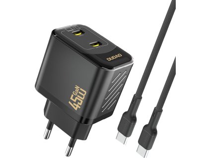 Dudao A28PCEU PD 45W GaN 2xUSB-C síťová nabíječka s USB-C kabelem - černá