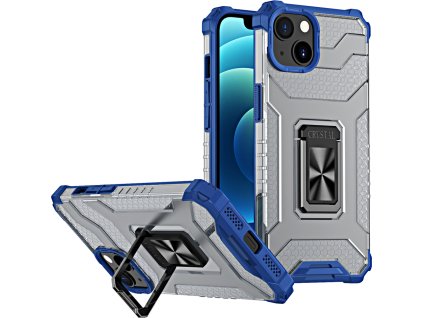 Crystal Ring kryt kroužek s stojánkem, odolný kryt pro iPhone 12 modrý