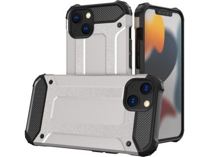 Hybrid Armor Case Tough Rugged Cover pre iPhone 13 strieborný