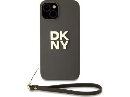DKNY PU Leather Stack Logo Wrist Strap Zadní Kryt pro iPhone 15 Brown