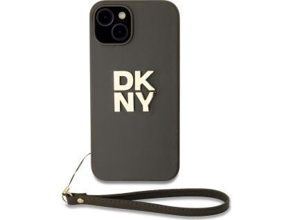 DKNY PU Leather Stack Logo Wrist Strap Zadný Kryt pre iPhone 15 Brown