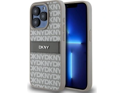 DKNY PU Leather Repeat Pattern Tonal Stripe Zadní Kryt pro iPhone 14 Pro Max Beige