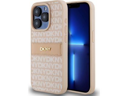 DKNY PU Leather Repeat Pattern Tonal Stripe Zadný Kryt pre iPhone 14 Pro Max Ružový