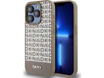 DKNY PU Leather Repeat Pattern Bottom Stripe MagSafe Zadný Kryt pre iPhone 14 Pro Max Brown
