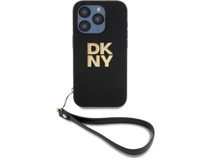 DKNY PU Leather Stack Logo Wrist Strap Zadný Kryt pre iPhone 14 Pro Max Čierny