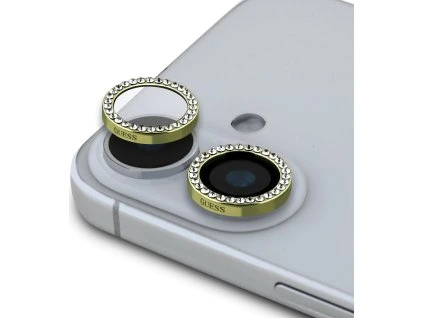 Guess Fixed Glitter Ochrana Čoček pro iPhone 16/16 Plus Gold