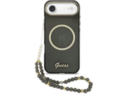 Guess IML Glitter Script Strap MagSafe Zadní Kryt pro iPhone Air Black