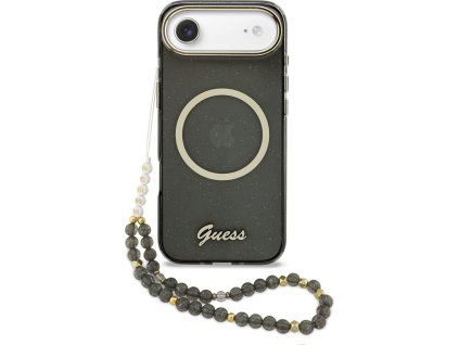 Guess IML Glitter Script Strap MagSafe Zadný kryt pre iPhone Air Čierny