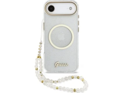 Guess IML Glitter Script Strap MagSafe Zadní Kryt pro iPhone Air Transparent